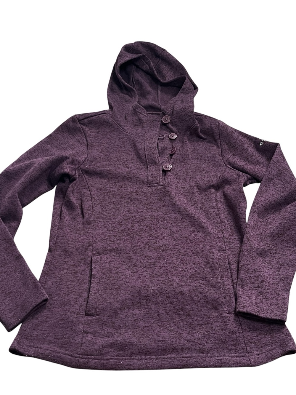 Columbia Womens Hooded Button Henley Pullover Sweatshirt Plum Size Large